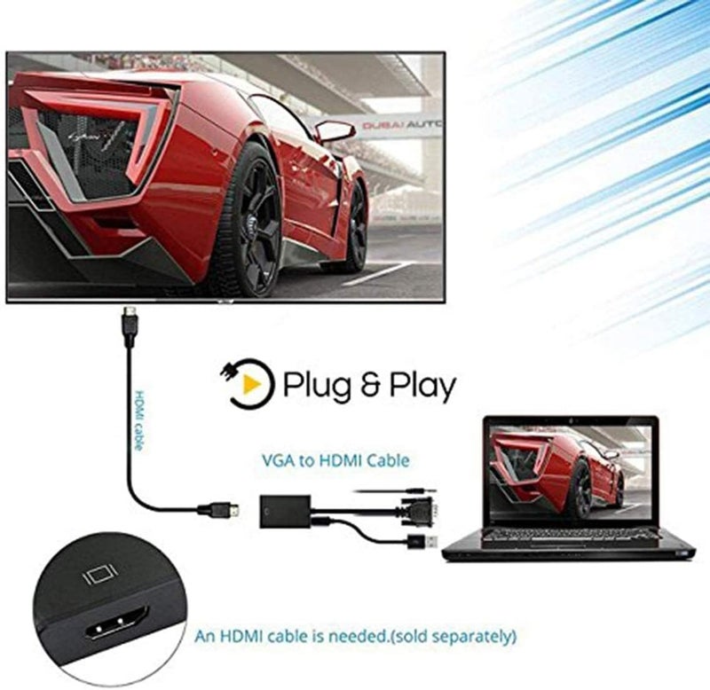 onten VGA to HDMI, 1080P Adapter (Male to Female) for Computer, Desktop, Laptop, PC, Monitor, Projector, HDTV with Audio Cable and USB Cable (1 Pcs) - Image 5